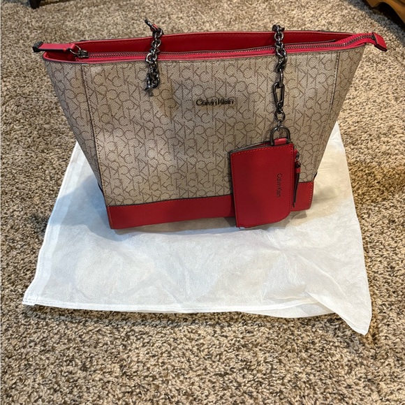 Calvin Klein Red and Gray Signature Tote - Picture 4 of 5
